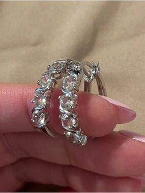 Sparkling Silver Crystal Hoop Earrings